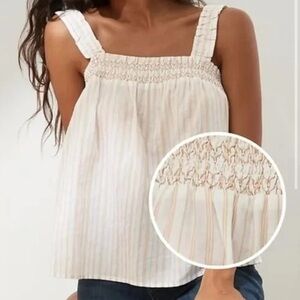 Banana Republic striped ruffle smock neck top